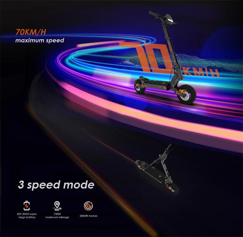 Склад в ЕС Электросамокат KuKirin G4 2000 Вт Мотор 60 В 20 Ач Аккумулятор 75 км Максимальный запас хода 70 км/ч Максимальная скорость 11" Внедорожные вакуумные шины