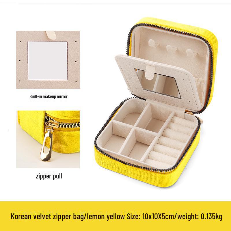 Корейская фланелевая шкатулка для хранения украшений с зеркалом — удобный органайзер для сережек и колец