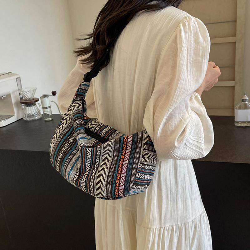 Сумка через плечо в племенном стиле, складная, кроссбоди, на молнии, в полоску, сумка-хобо кроссбоди для женщин, повседневная сумочка CLE