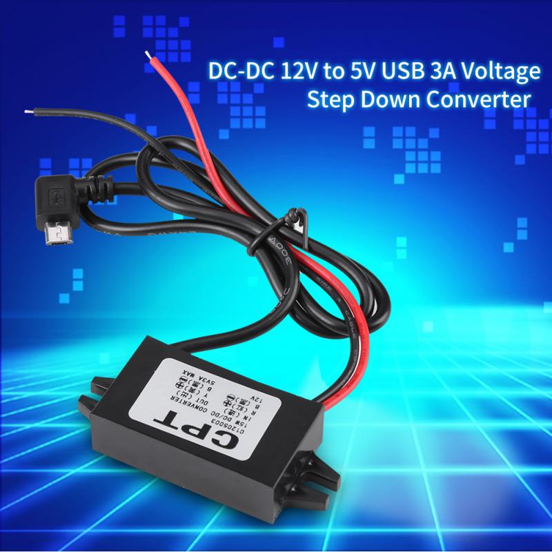 - 12V To 5V 3A USB Converter Voltage Step Down Regulator for Car Smartphone