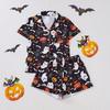 Комплект женской пижамы на Хэллоуин с принтом призрака и тыквы, рубашки с коротким рукавом на пуговицах и шорты, комплект одежды для сна из 2 предметов, домашняя одежда, короткий комплект пижамы