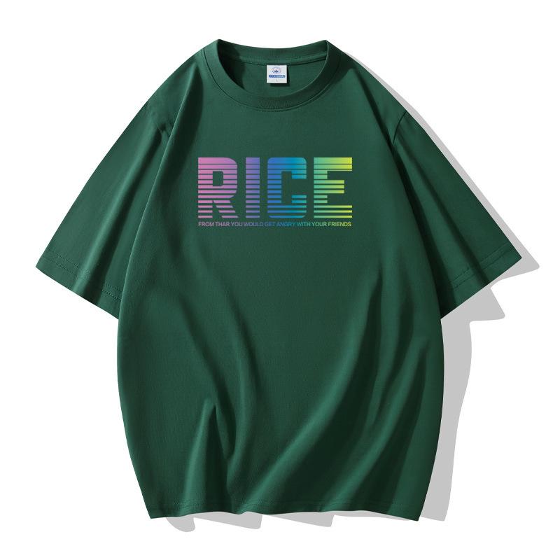 Мужская хлопковая футболка с короткими рукавами и рисунком риса, свободная футболка большого размера