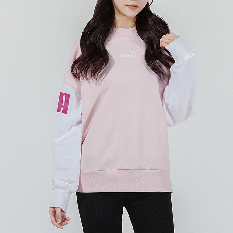 Puma Power Color Blocking Crew Logo Sweatshirt Women Tops Pink 535187-16