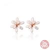 925 Strling Sliver Enamel 3 Color Cute Flower Stud Ear Серьги-гвоздики для женщин Модные Растительные Серьги-гвоздики Изящные Ювелирные Изделия Аксессуары