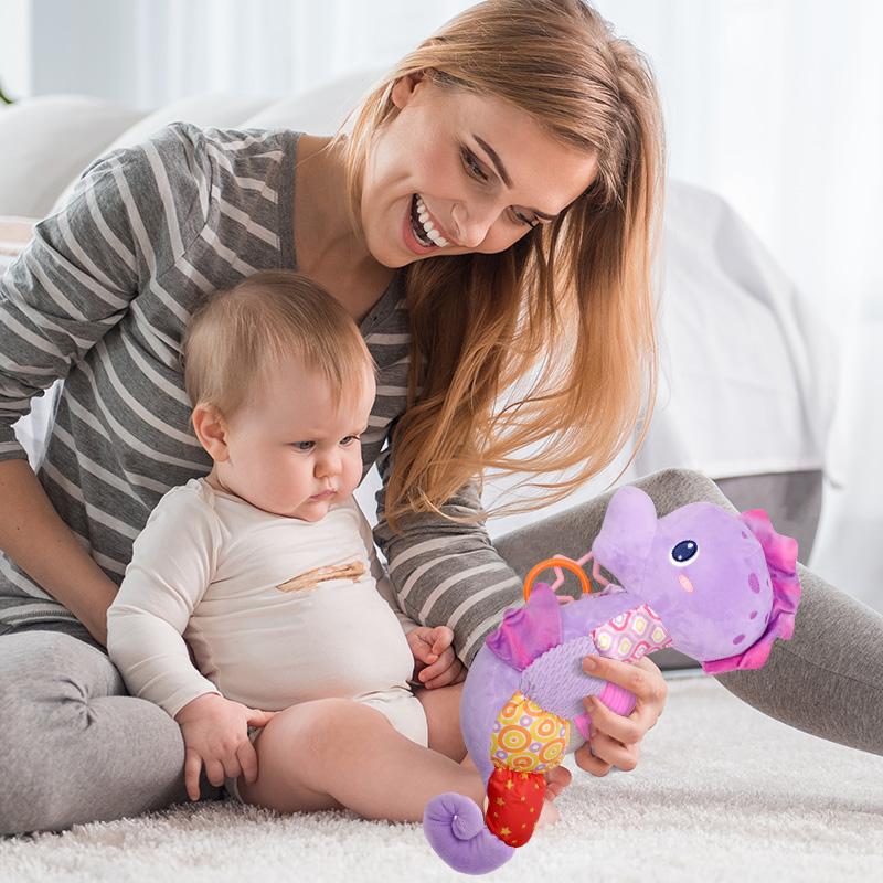 Baby Seahorse Musical Rattles Toys Infant Stuffed Animals Soft Toy with Bright Colors Crinkle Sound Paper Newborn Toys Gifts