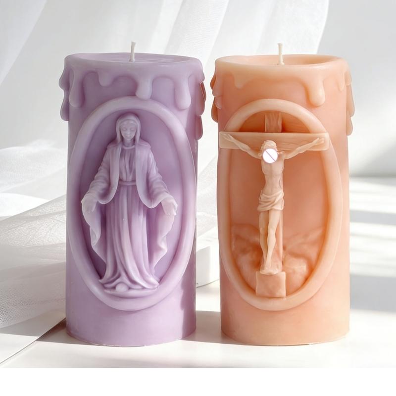 Nativity Embossed Cylinder Silicone Candle Mould Food Grade Silicone For Making Candle Soap Chocolate Holiday Decoration