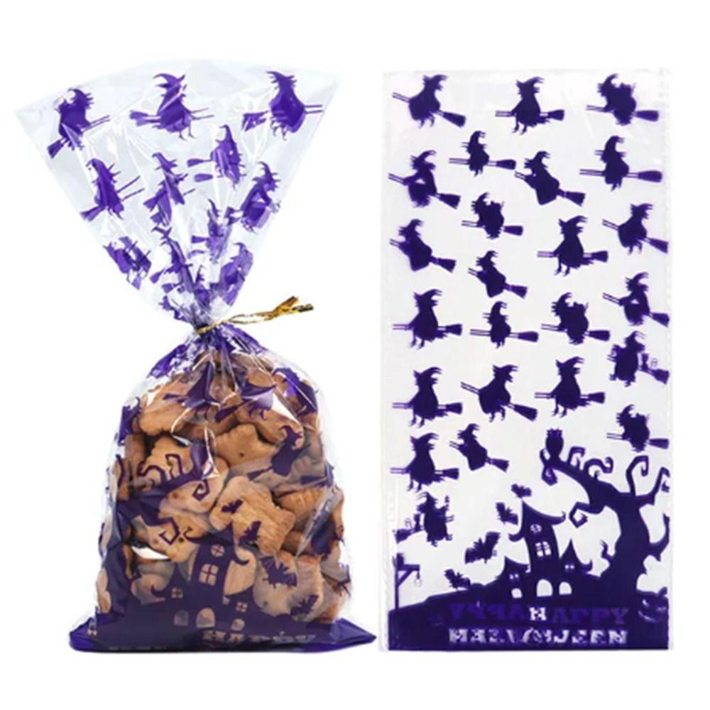 50pcs/pack Bat Pattern Dessert Packaging Bag With Ties Gift Bags Halloween Candy Bags Home