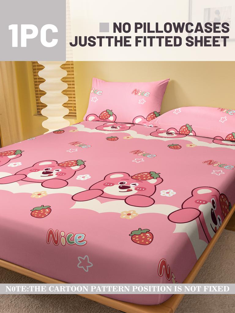 1 Мультяшная Милая Животная Медведь Принт Матовая Простыня на Резинке, Принт Покрывало для Спальни, Постельное Белье (Исключая наволочки)