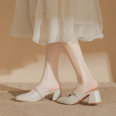 Yuexinwang кожаные балетки для женской обуви Хуэйчжоу каблуки сумка голова мюли носить лето новые сандалии на толстом каблуке женщины