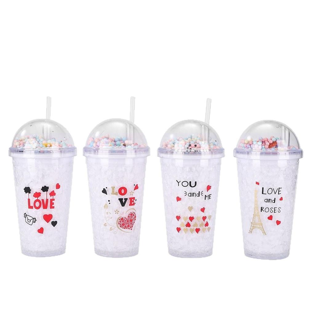 Water bottle summer snowflake starry sky plastic cup net red with lid with straw water cup creative high value outdoor broken ice cup