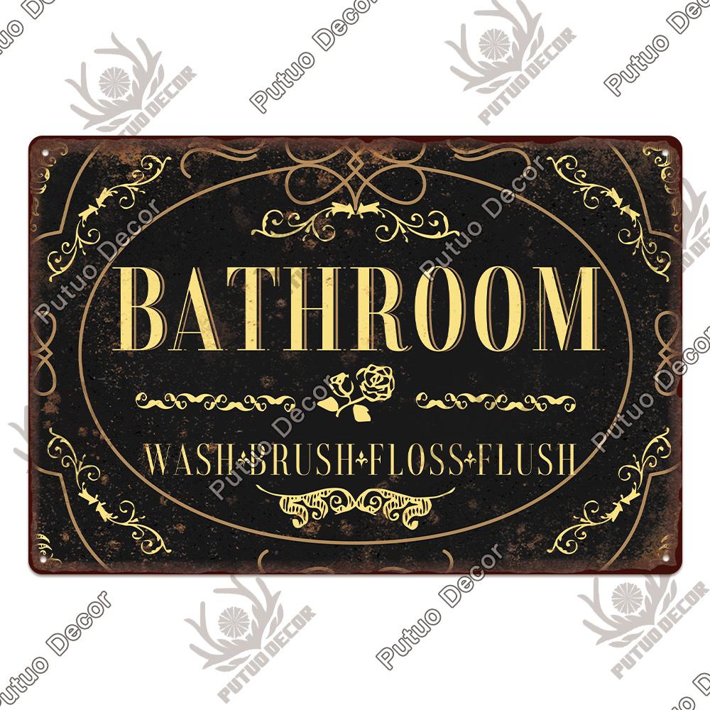 Putuo Decor Ретро Жестяные Таблички для Туалета Винтажная Табличка для Ванной Металлические Тарелки Настенные Художественные Постеры Декор для Туалета Железные Картины