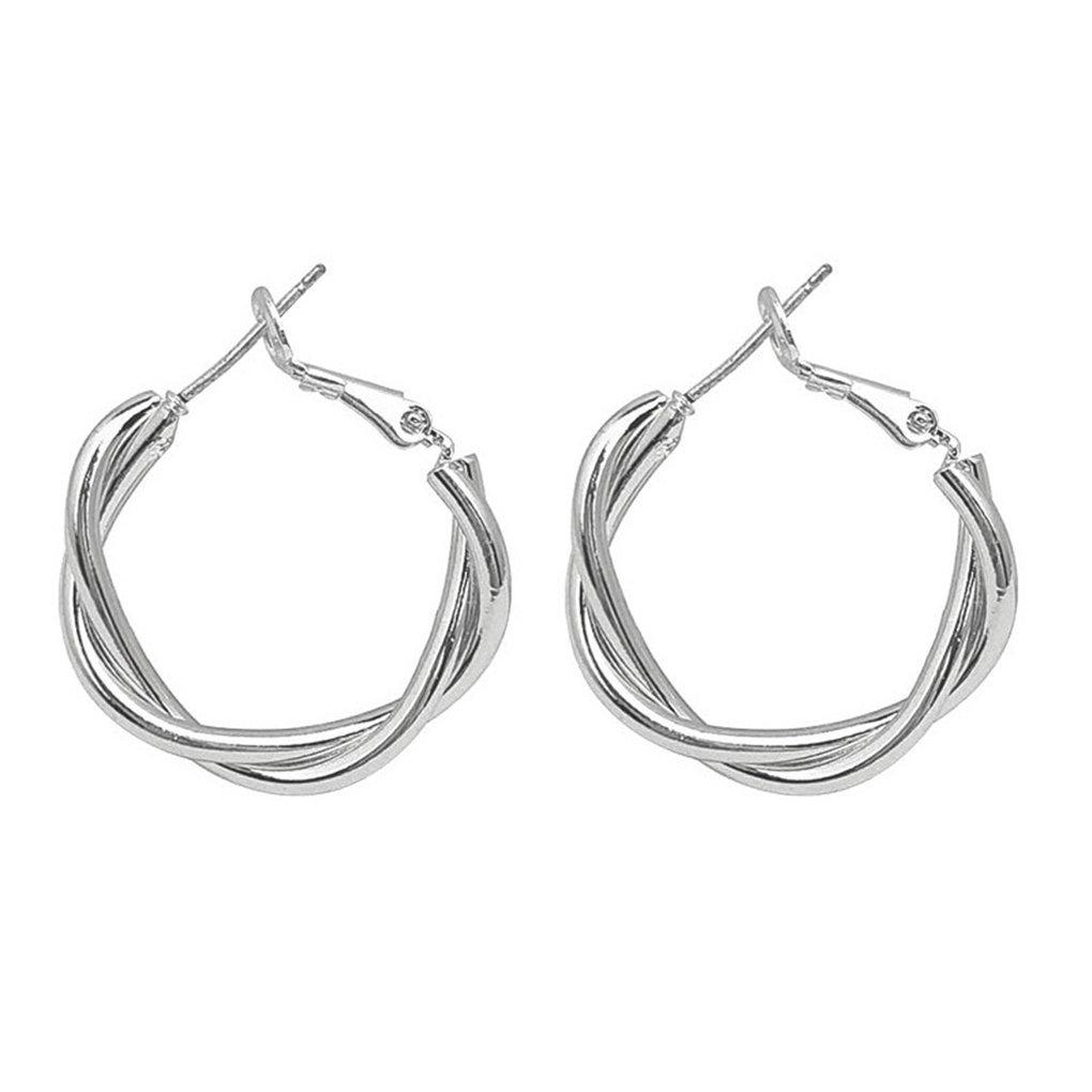 Hoop Earrings Women Fashion Plating Alloy Golden Silver Round Ear Stud Party Jewelry Gift