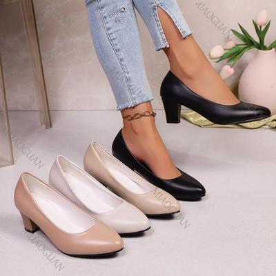 Модная женская обувь-лодочки из ПУ кожи, неглубокие слипоны с круглым носком, на массивном высоком каблуке, весенне-осенние, повседневные, однотонные, рабочие туфли на каблуке для женщин