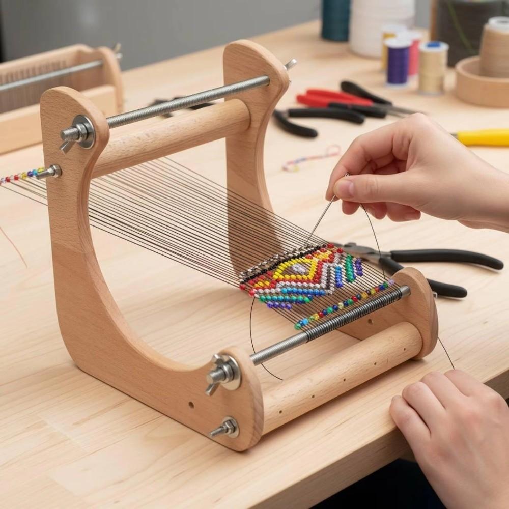 wood Beading Making Rack Ergonomic Wooden Bead Loom Kit Bracelet Beading Stand Necklace Making