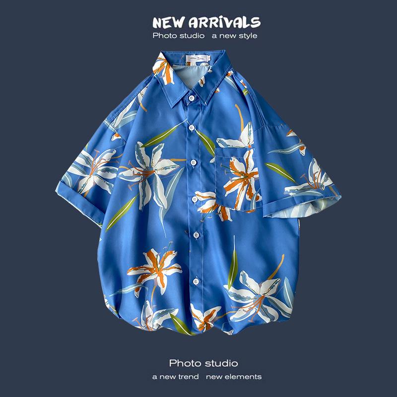 Летняя корейская ретро-цветочная свободная рубашка для пары - модный мужской топ с коротким рукавом