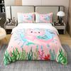 Cartoon Axolotl Bedding Set Twin Full Size Cute Ocean Animal Duvet Cover with 2 Pillow Sham Pink Comforter Cover Set Decorative