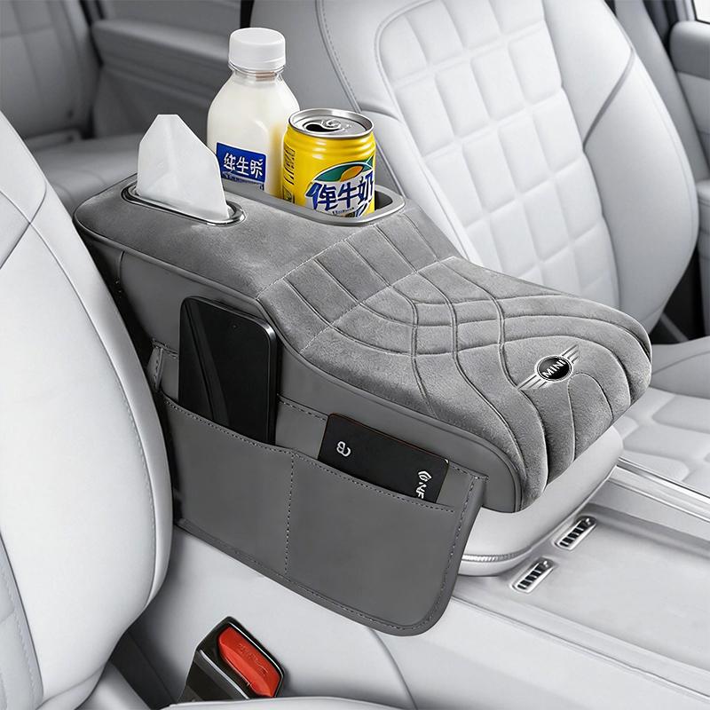 Car Armrest Box Height Increase Pad with Storage Bag Suede Cover For BMW Mini Cooper R50 R53 R55 R56 R60 R61 F54 F55 F56 Sticker py2