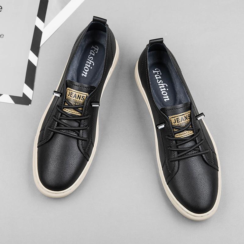 Fashion Genuine Leather Lace-up Fashion Sneakers Unisex Casual Skateboarding Shoes Memory Foam Insole Spring Comfortable Walking Shoes