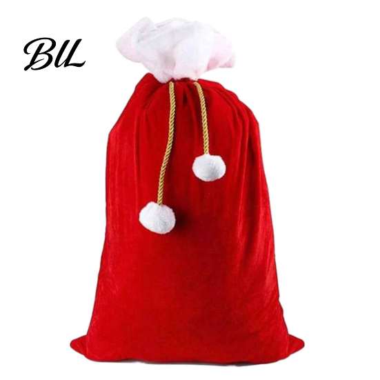 Christmas Decorative Treat Bags Velvet Santa Gift Bags, Large Red Soft Fabric Present Sack with Drawstring Closure, Reusable Claus Bag for Holiday