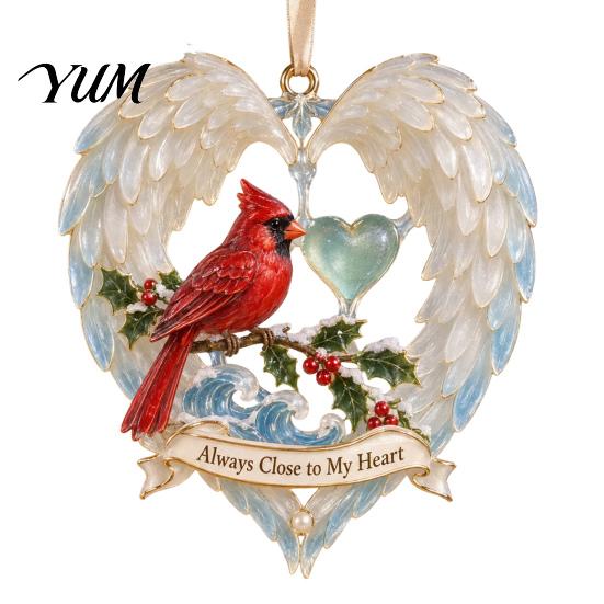 Decorative Acrylic Home Gifts Red Birds Christmas Ornament, 2D Bird Hanging Decoration Unique Commemorative Holiday Decor with Angel Wings,