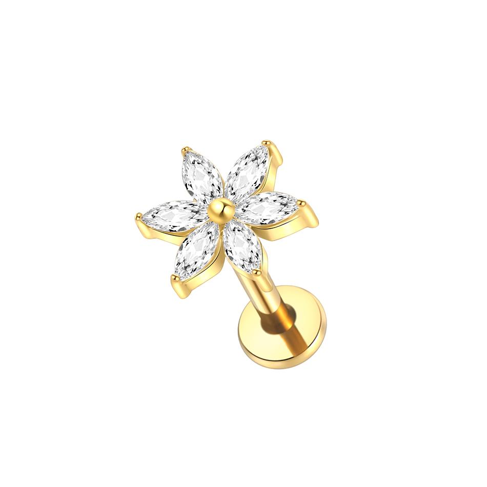 1 шт. Серьга-гвоздик из титана имплантатного качества с цирконием, с внутренней резьбой, Звезда, Лабрет, Пирсинг губы, Монро, Хеликс, Козелок, Пирсинг, Украшение