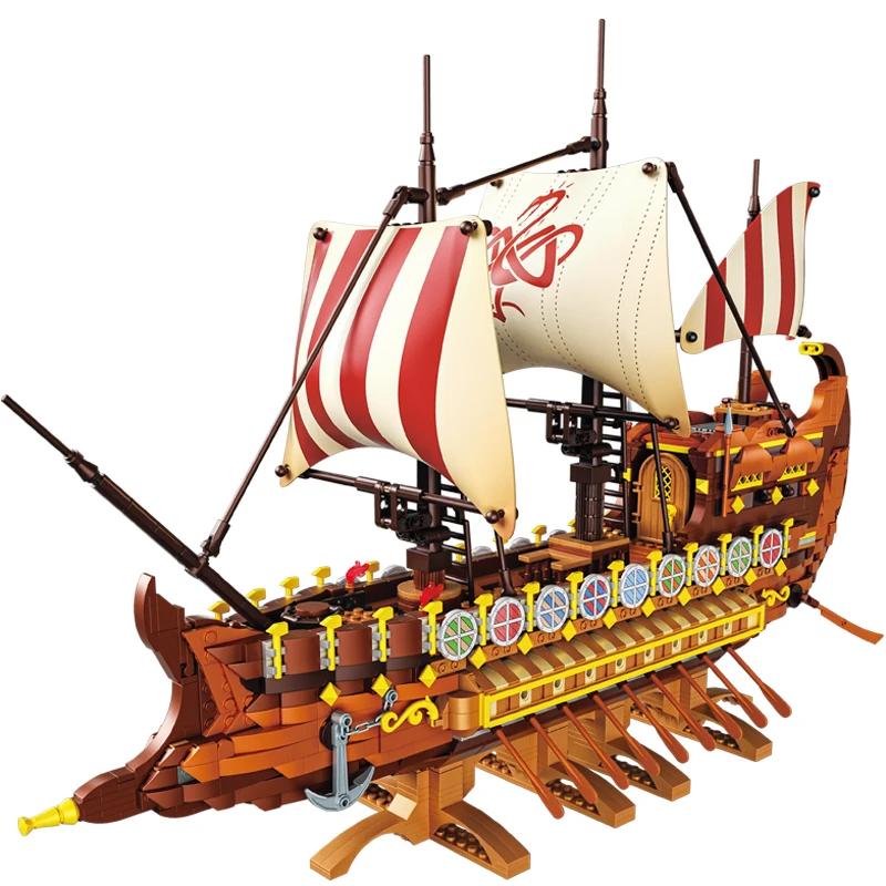 2073PCS Viking Longship Building Blocks Giant War Pirate Ship Model Bricks Desktop Ornaments Kids Educational Toys Holiday Gifts