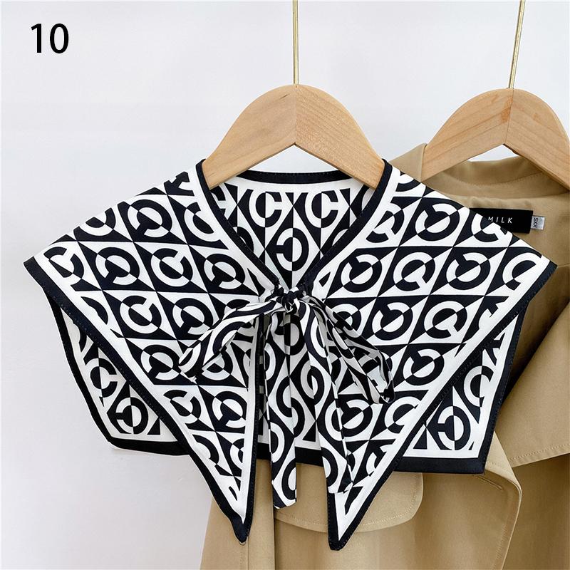Front Tie Fake Collar For Women Vintage Print Detachable Collars Houndstooth Letter Fake Collar Shawl Wrap Scarf Neckwear Cape