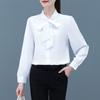 Women Office Shirt Stand Collar Long Sleeve Lace-Up Bow Women Blouse Solid Color Single-Breasted Shirt