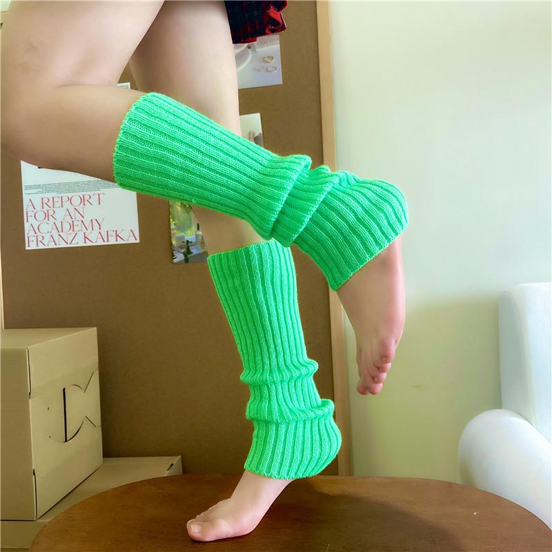 Women's Autumn Winter Warm Knitted Wool Leg Warmers Ladies' Fashion Fluorescent Color Leg Sleeves Korean Style Slouchy Socks