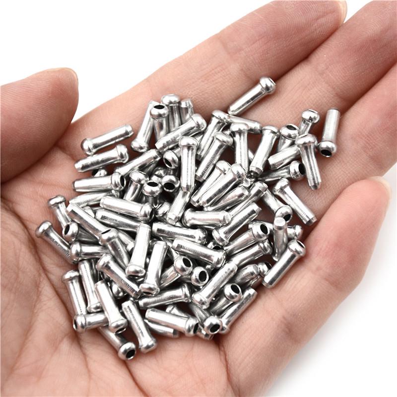 100 шт. серебряный алюминиевый велосипедный тормозной переключатель, внутренний тросик, наконечники проводов, обжимные колпачки