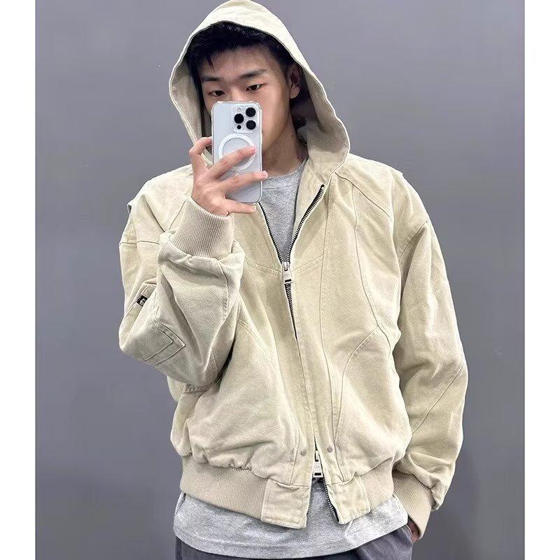 Men's Retro Hooded Harrington Jacket - Cropped Autumn/Winter Casual Baseball Outerwear