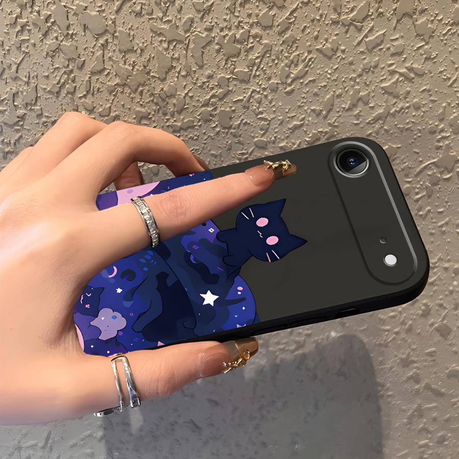 Чехол для телефона Funda для Apple iPhone 17 Pro Max XR XS MAX 15 Pro 7 8 Air 16 13 12 14 11 Черная кошка Звездная ночь