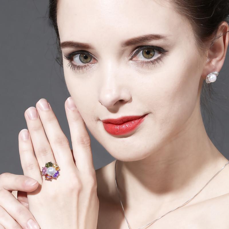 seniko Natural Freshwater Pearl Rings For Women Fashion Female Flower Ring Pearl Jewelry Adjustable Ring