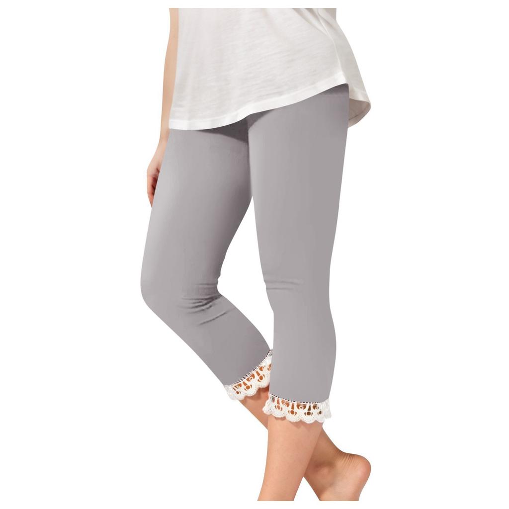 Детские модные однотонные милые повседневные спортивные штаны для йоги с кружевом, укороченные леггинсы