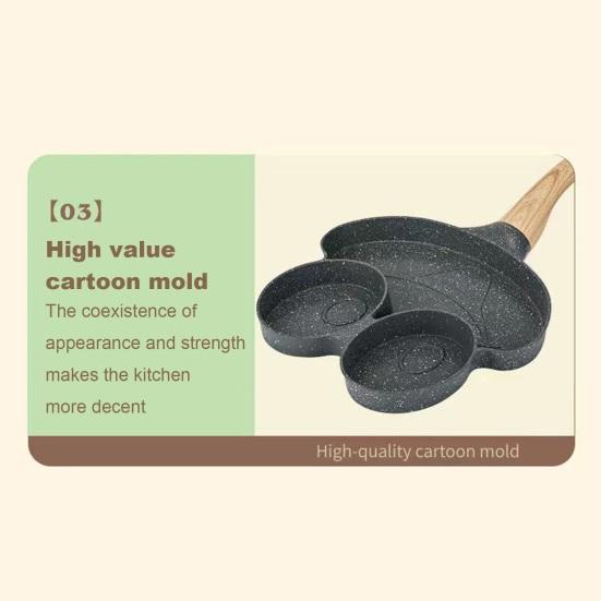 Omelette Pan 4-Cup Non-Stick Egg Frying Mold Heart-Shaped Mini Cooker Pan with Wooden Handle