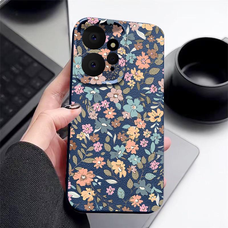 Мягкий противоударный чехол из ТПУ с винтажным цветочным принтом для Xiaomi 13T Pro Poco X6 Redmi Note 14 13 12 Pro 11, матовая кожаная текстура, защитная крышка для объектива