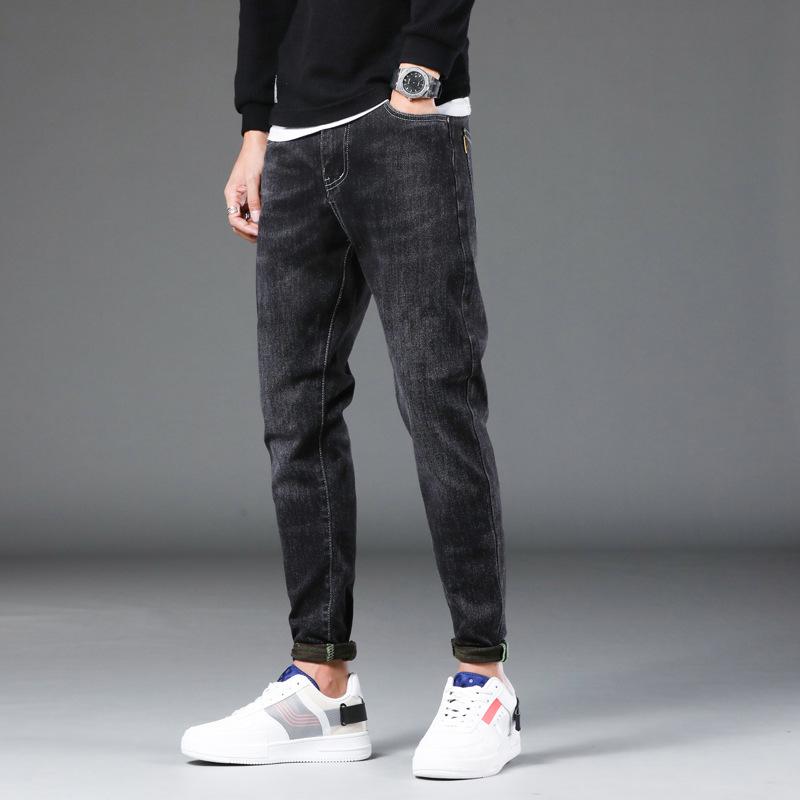 Мужские весенние джинсы со средней талией, эластичные корейские свободные модные брендовые длинные брюки Harun, мужские маленькие мужские брюки с прямым рукавом