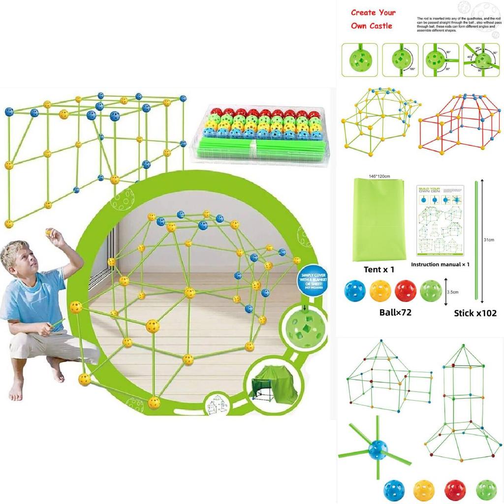 Childrens Diy Construction Tent Set With Plastic Building Blocks For Creative And Educational Fun