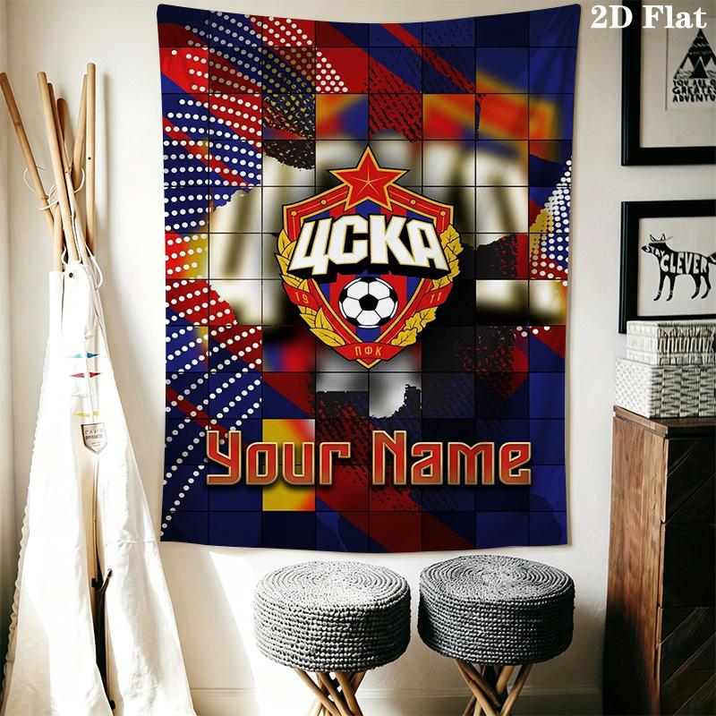Name Custom PFC CSKA Moscow Wall Tapestry Aesthetic Wall Hanging Printed Fabric Blanket Decorative Tapestries for Bedroom Living Room Home Decor