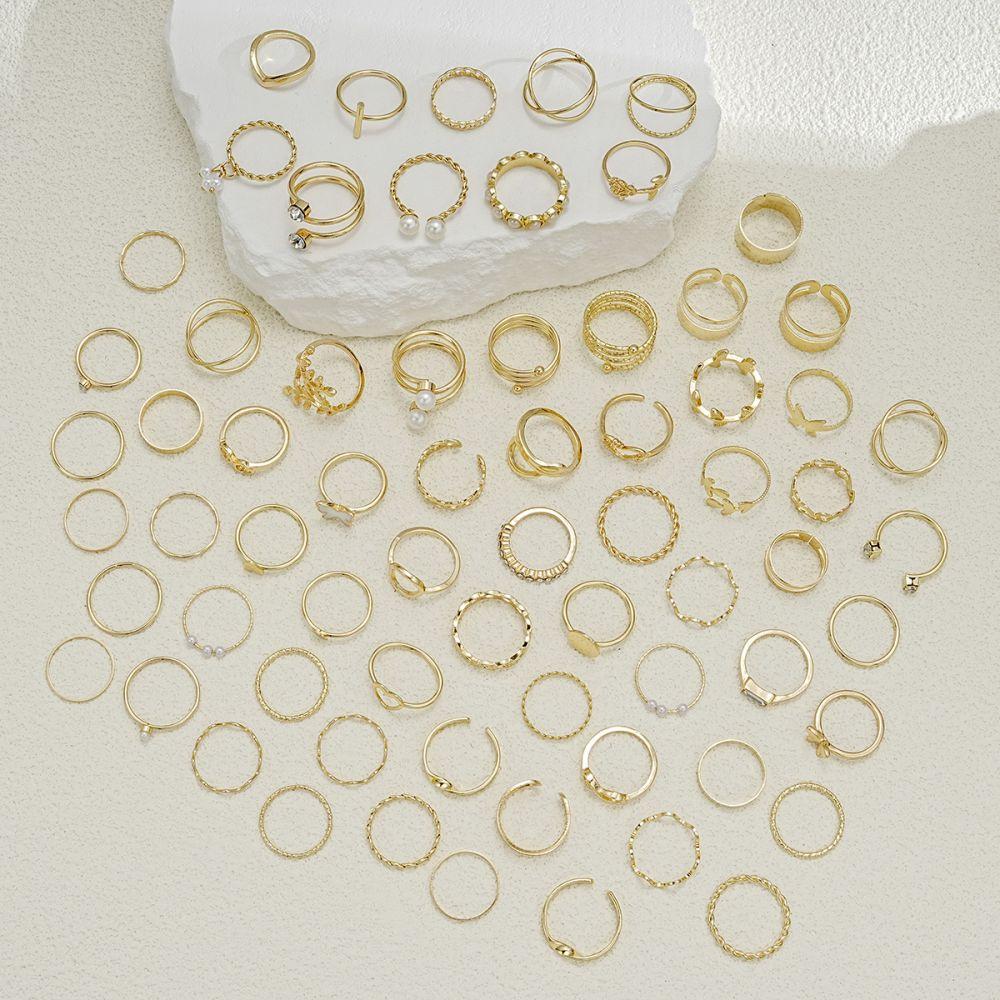 68Pcs/set Drip Butterfly Heart Ring Set Zircon Gold Rings for Women Jewelry Accessories