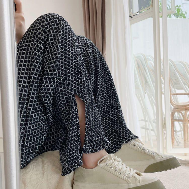 Женские брюки с высокой талией и разрезом, широкие, прямые, тонкие, повседневные летние брюки больших размеров для женщин