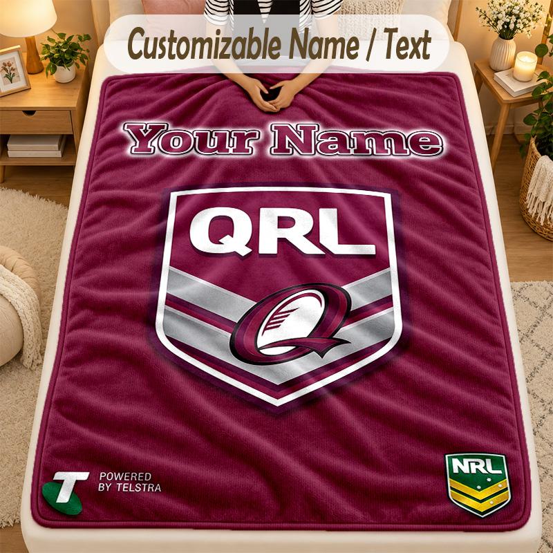 Flannel BlanketQueensland Maroons Custom Name Text Personalized Soft Warm Throw Blanket Home Decor Gift