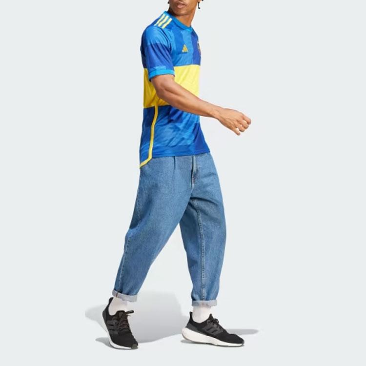 Adidas Ss23 Patchwork Logo Vintage Short Sleeve Football Jersey Men Jerseys Blue HT3691