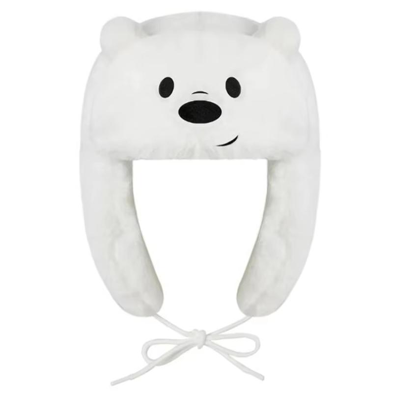 Зимняя теплая плюшевая шапка с изображением медведя белого коричневого цвета