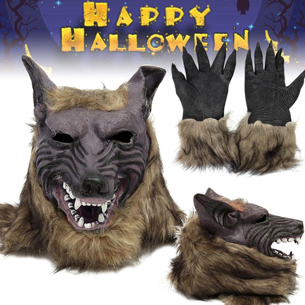 Halloween Horror Plush Wolf Gloves Mask Masquerade Halloween Party Costume Props Mask for Themed Party Supplies
