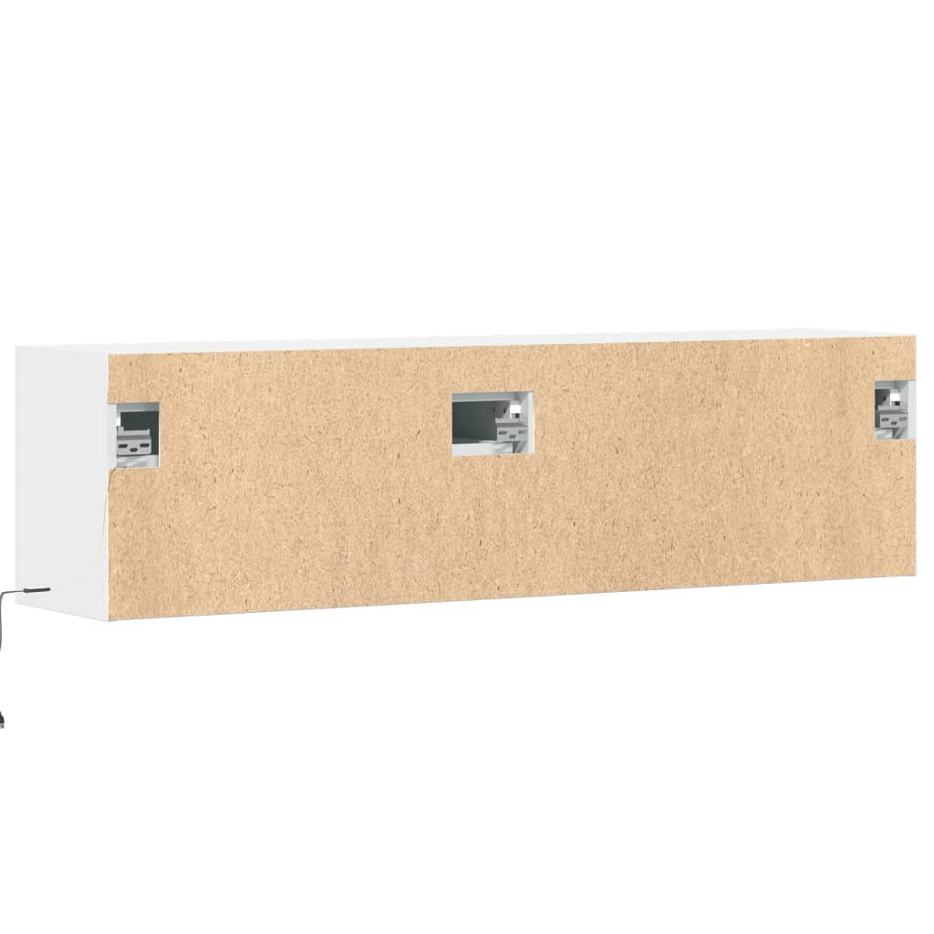 Ścienna Szafka Tv Z Led, Biała, 140X31X38 Cm