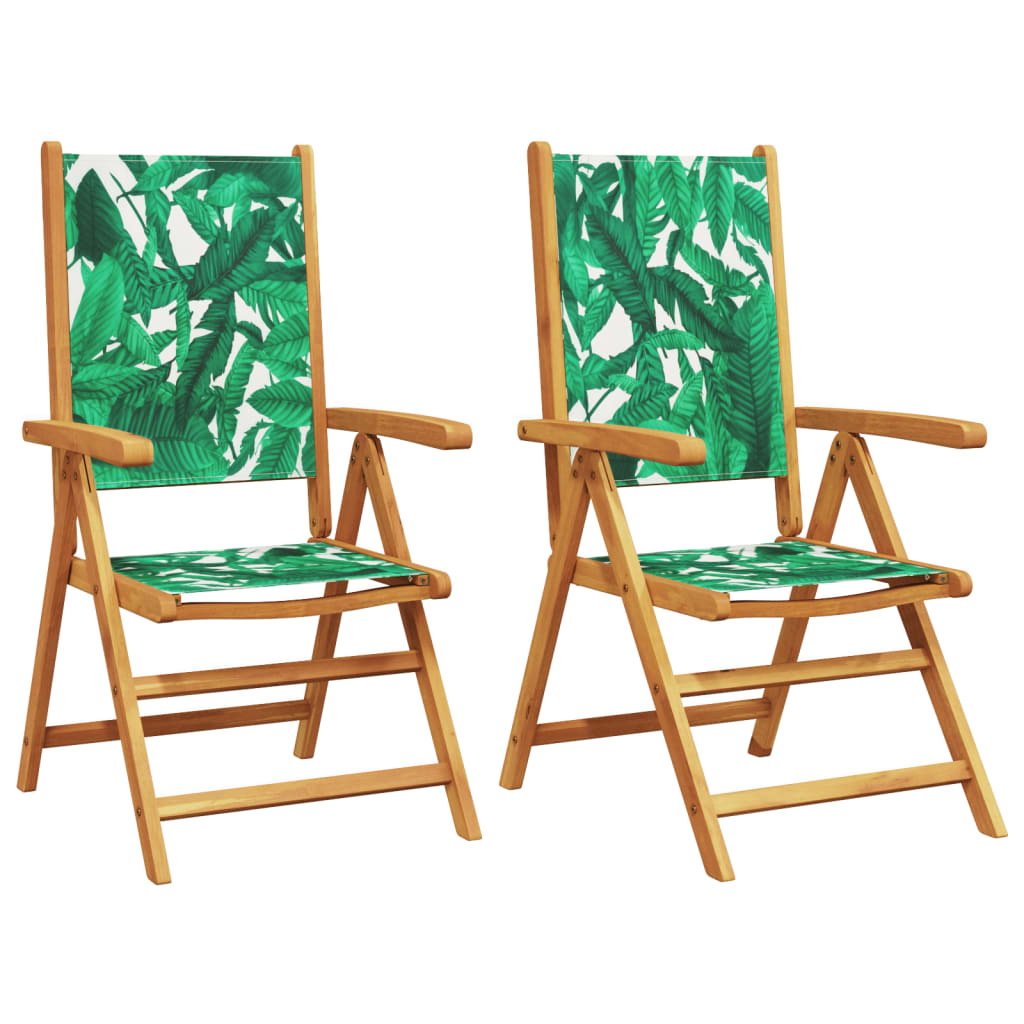 Garden Chairs 2 pcs Leaf Pattern Solid Acacia Wood & Fabric