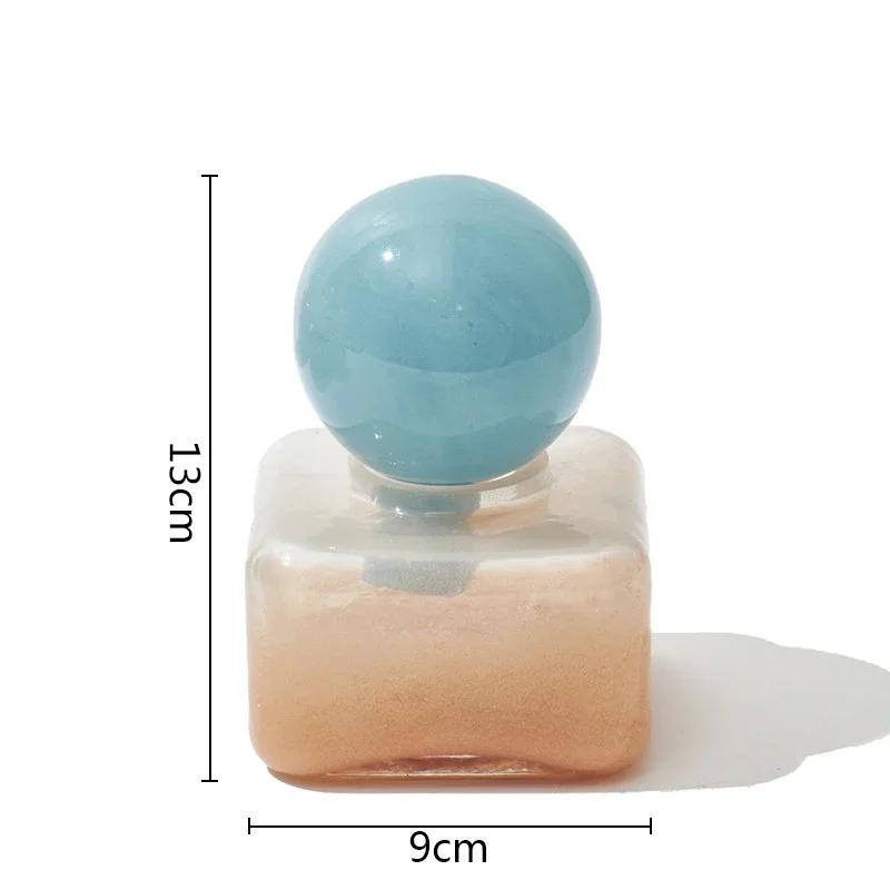 Colorful Glass Vase Flower Arrangement Vase Geometric Sphere with Lid Aromatherapy Bottle Glass Jar Desk Flower Ware Home Decor