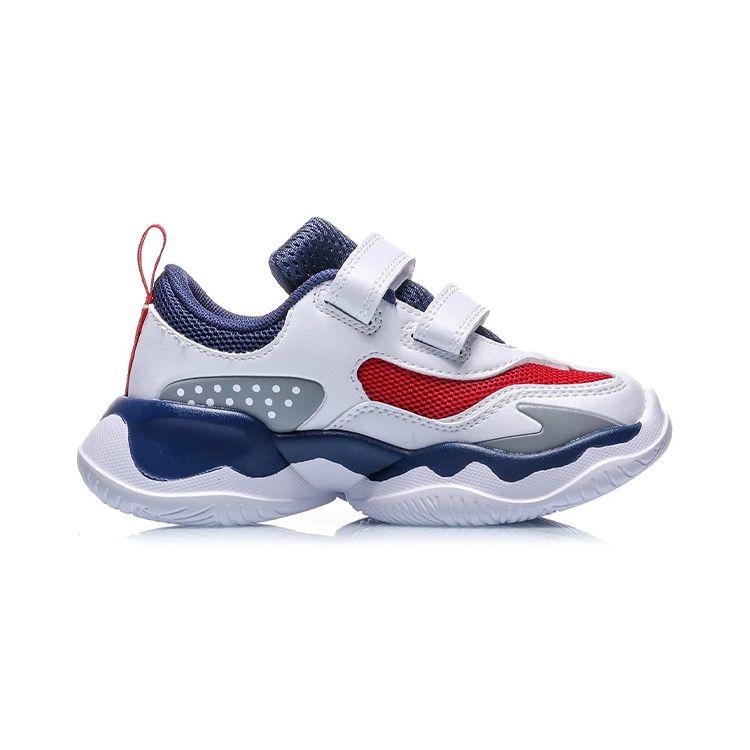 LiNing Kids  Velcro Comfortable Trendy Non-Slip Wear-Resistant Breathable Lightweight Low-Top Running Shoes Kids Sneaker White Red YKAQ026-3