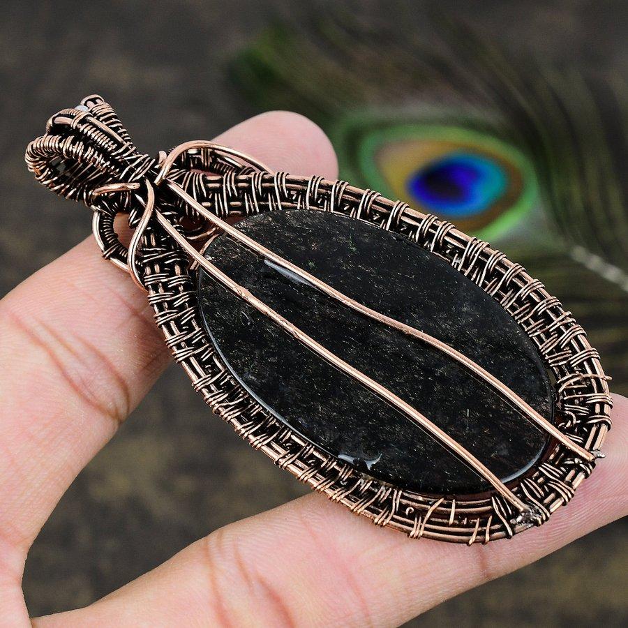 Nuummite Gemstone Copper Wire Wrap Jewelry Pendant 3.27